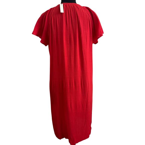 nwt Madewell Cherry Red Dress size S Lace Up V-neck Flutter Sleeves - Picture 7 of 15